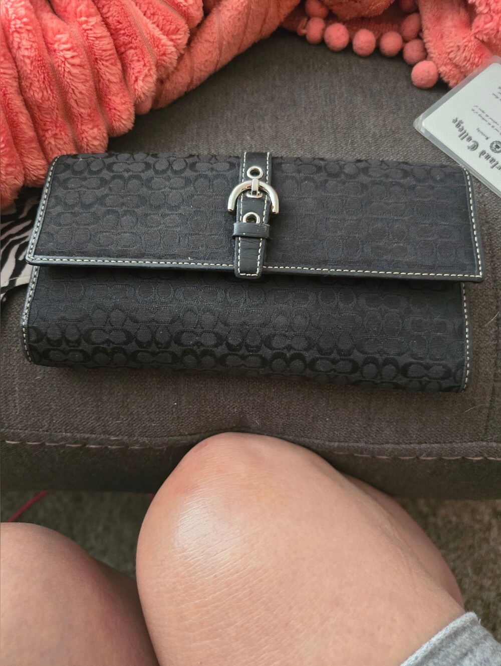 Coach Black Signature Jacquard Wallet with Silver Buckle